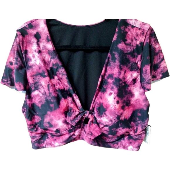 Torrid Plus Size Tie Dye Fuchsia & Black High Waist Ruched Two Piece SwimSuit3X - Picture 8 of 15